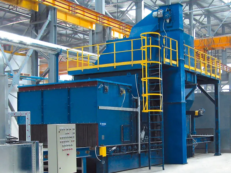 Roller conveyor shot blast machines