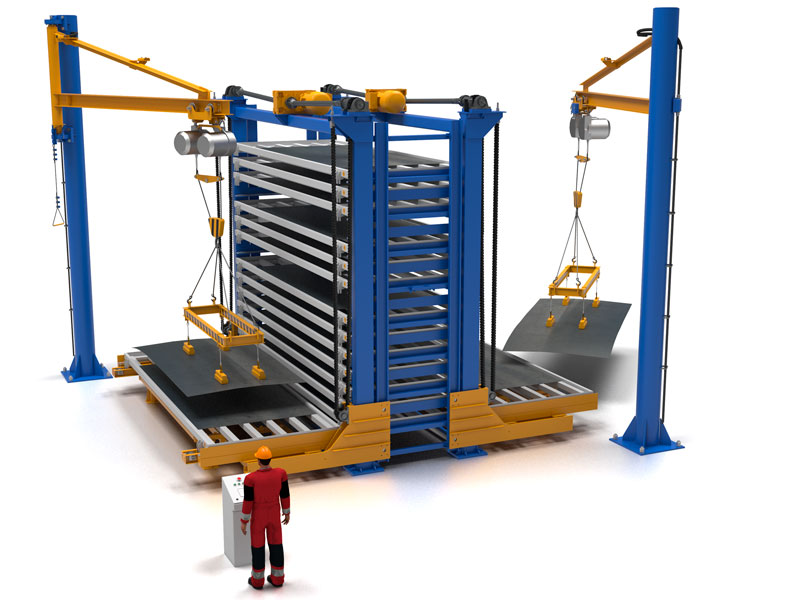 Sheet metal storage system with double-sided loading